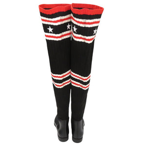 美品 ジバンシィ ストーム レインブーツ ニーハイ ロングブーツ スター 星 ボーダー コットン ブラック 0793【中古】GIVENCHY