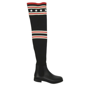 美品 ジバンシィ ストーム レインブーツ ニーハイ ロングブーツ スター 星 ボーダー コットン ブラック 0793【中古】GIVENCHY