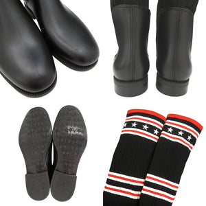 美品 ジバンシィ ストーム レインブーツ ニーハイ ロングブーツ スター 星 ボーダー コットン ブラック 0793【中古】GIVENCHY