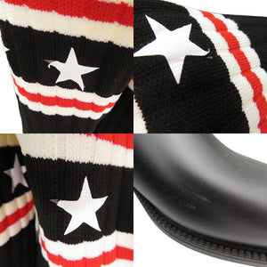 美品 ジバンシィ ストーム レインブーツ ニーハイ ロングブーツ スター 星 ボーダー コットン ブラック 0793【中古】GIVENCHY