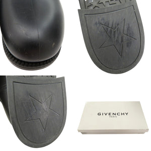 美品 ジバンシィ ストーム レインブーツ ニーハイ ロングブーツ スター 星 ボーダー コットン ブラック 0793【中古】GIVENCHY