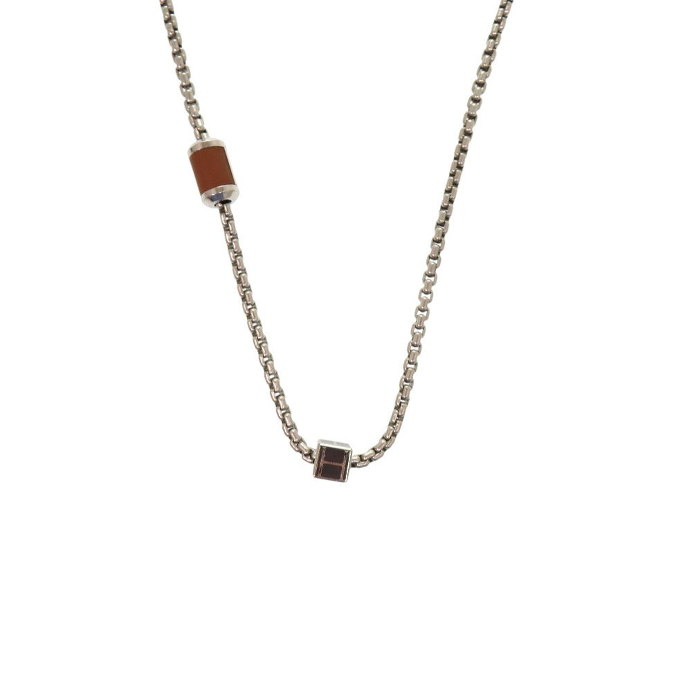 美品 エルメス メリ メロ メタル バッファローホーン シルバー 灰 ネックレス 0812【中古】HERMES