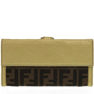 新品同様 フェンディ ズッカ Wホック AG20193 キャンバス レザー ブラウン 0813 金 長財布【中古】FENDI