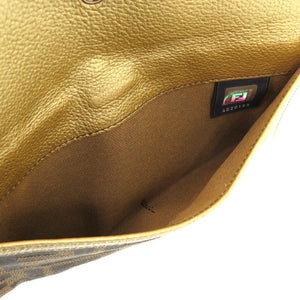 新品同様 フェンディ ズッカ Wホック AG20193 キャンバス レザー ブラウン 0813 金 長財布【中古】FENDI