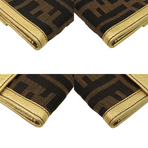 新品同様 フェンディ ズッカ Wホック AG20193 キャンバス レザー ブラウン 0813 金 長財布【中古】FENDI