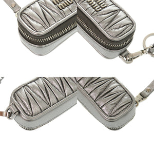 新品同様 ミュウミュウ マテラッセ 5TL518 レザー メタル シルバー 0814 銀 リップケース【中古】MIUMIU