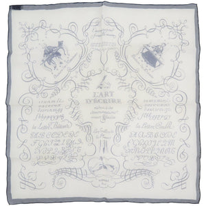 美品 エルメス カレ45 LART DECRIRE 書の芸術 シルク ホワイト系 ネイビー スカーフ 0821【中古】HERMES