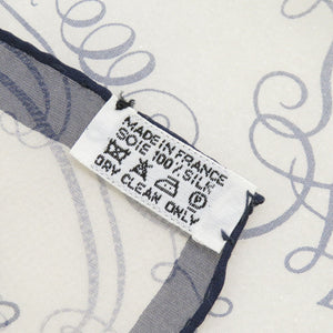 美品 エルメス カレ45 LART DECRIRE 書の芸術 シルク ホワイト系 ネイビー スカーフ 0821【中古】HERMES