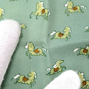 美品 エルメス カレ45 プチカレ 馬 シルク グリーン スカーフ 0821【中古】HERMES