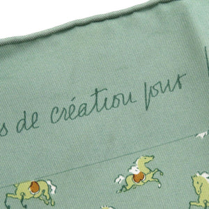 美品 エルメス カレ45 プチカレ 馬 シルク グリーン スカーフ 0821【中古】HERMES