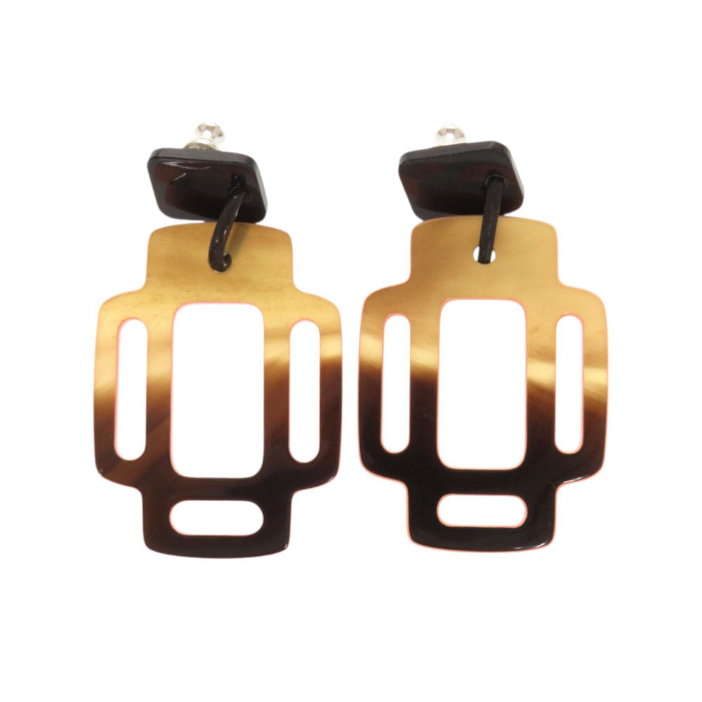 美品 エルメス リズム バッファローホーン ブラウン系 サーモンピンク ピアス 0836【中古】HERMES