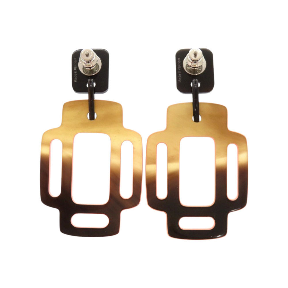 美品 エルメス リズム バッファローホーン ブラウン系 サーモンピンク ピアス 0836【中古】HERMES