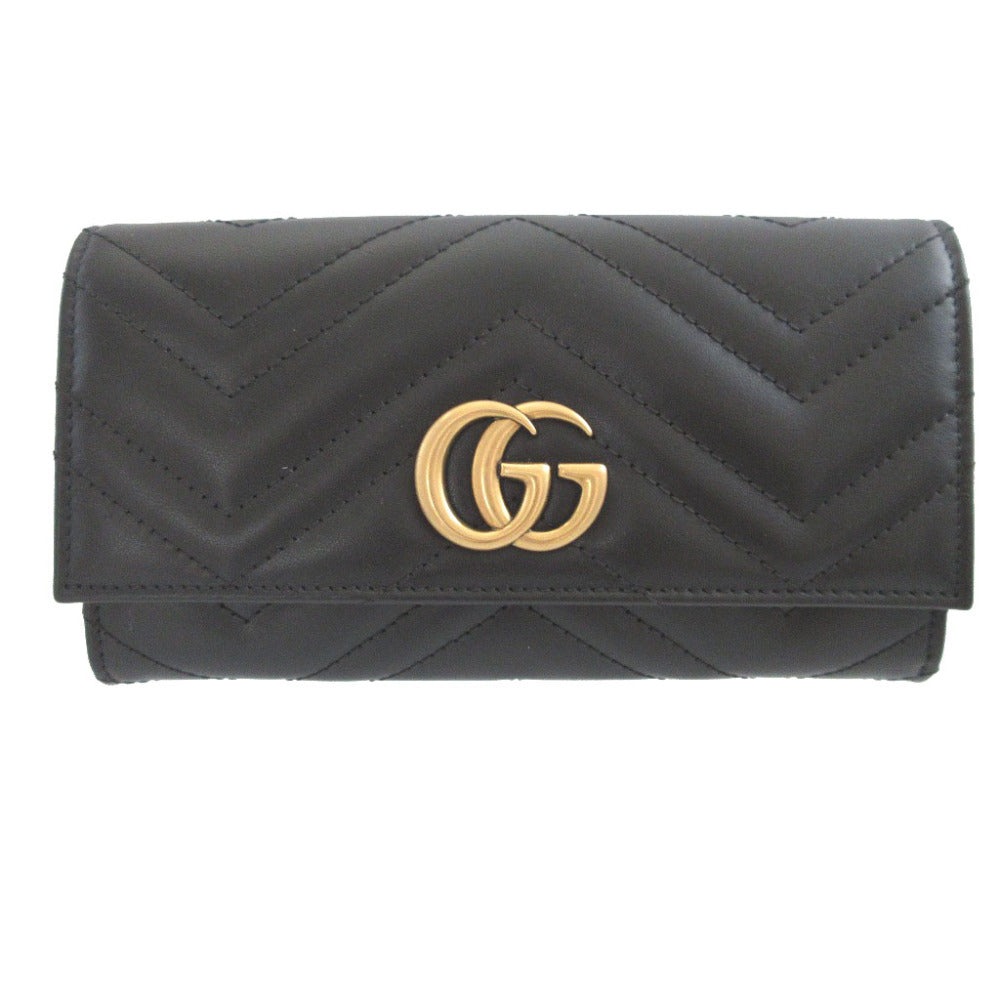 新品同様 グッチ GGマーモント 443436 レザー ブラック 黒 2つ折り長財布 財布 0847【中古】GUCCI