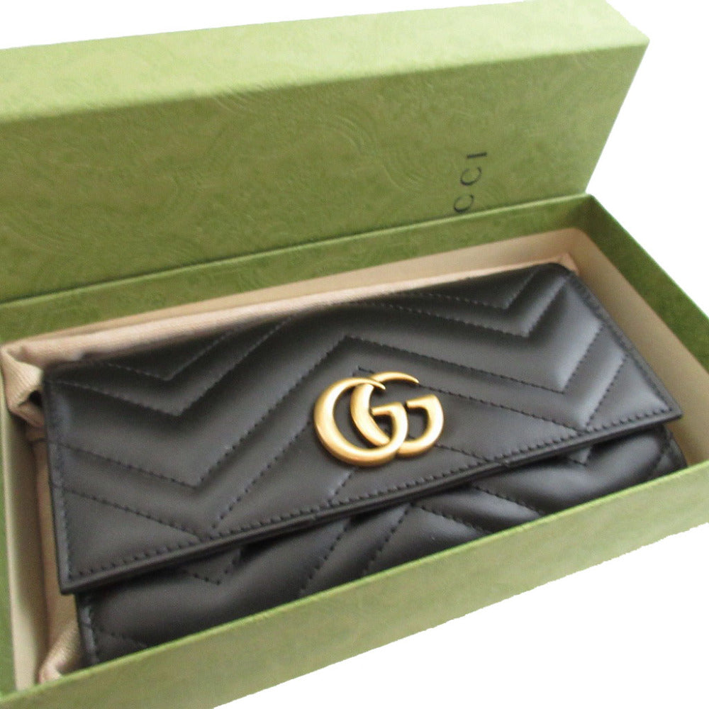 新品同様 グッチ GGマーモント 443436 レザー ブラック 黒 2つ折り長財布 財布 0847【中古】GUCCI