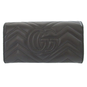 新品同様 グッチ GGマーモント 443436 レザー ブラック 黒 2つ折り長財布 財布 0847【中古】GUCCI