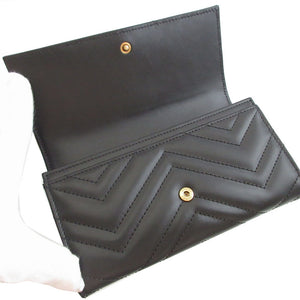 新品同様 グッチ GGマーモント 443436 レザー ブラック 黒 2つ折り長財布 財布 0847【中古】GUCCI