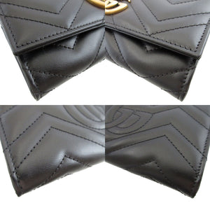 新品同様 グッチ GGマーモント 443436 レザー ブラック 黒 2つ折り長財布 財布 0847【中古】GUCCI