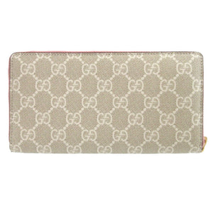 未使用 グッチ ダブルG 456117 GGスプリーム レザー ピンク ラウンドファスナー長財布 財布 0849【中古】GUCCI