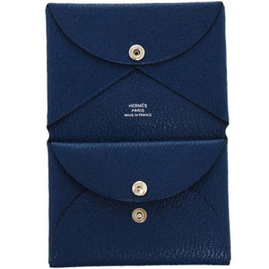 美品 エルメス カルヴィデュオ シェーブル ディープブルー B刻印 0850 青 カードケース【中古】HERMES