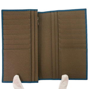 未使用 ブルガリ レザー ブルー/ブラウン 長財布 青/茶 0854【中古】BVLGARI