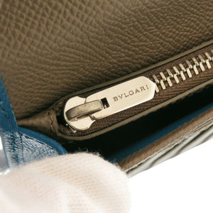 未使用 ブルガリ レザー ブルー/ブラウン 長財布 青/茶 0854【中古】BVLGARI