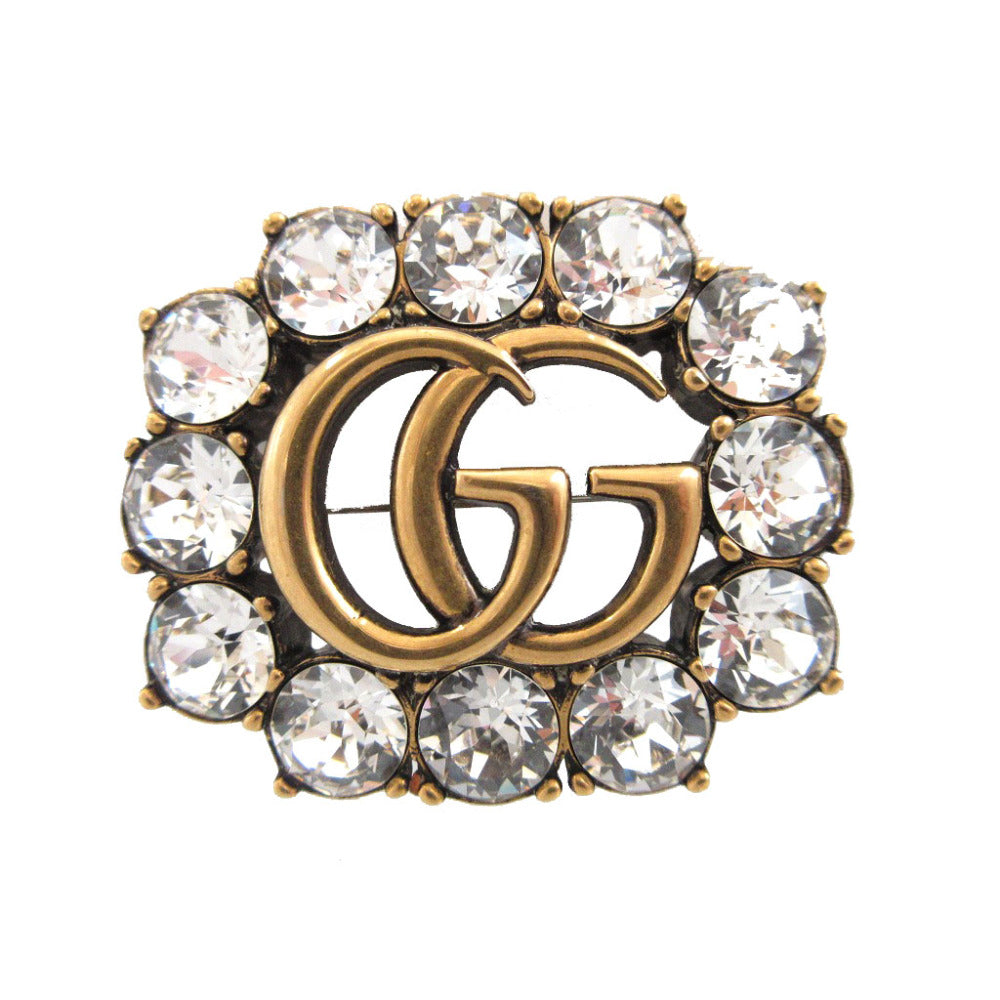 新品同様 グッチ ダブルＧ 516171 メタル ラインストーン ゴールド ブローチ 0873【中古】GUCCI