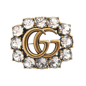 新品同様 グッチ ダブルＧ 516171 メタル ラインストーン ゴールド ブローチ 0873【中古】GUCCI