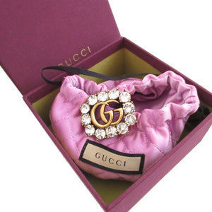 新品同様 グッチ ダブルＧ 516171 メタル ラインストーン ゴールド ブローチ 0873【中古】GUCCI