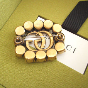 新品同様 グッチ ダブルＧ 516171 メタル ラインストーン ゴールド ブローチ 0873【中古】GUCCI