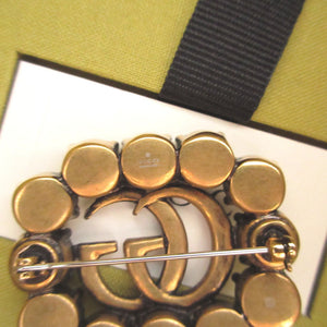 新品同様 グッチ ダブルＧ 516171 メタル ラインストーン ゴールド ブローチ 0873【中古】GUCCI