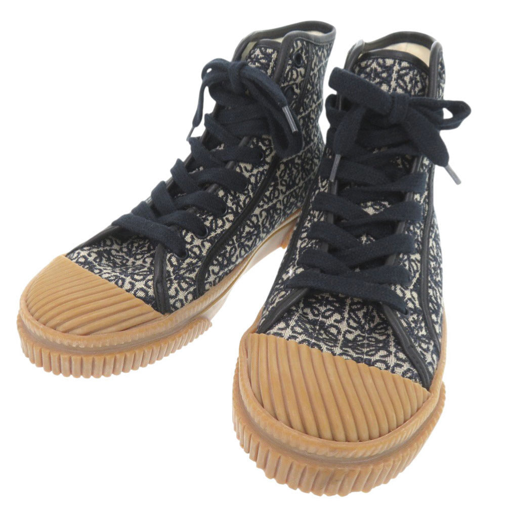 美品 ロエベ アナグラム サイズ38 キャンバス ネイビー ベージュ ハイカットスニーカー スニーカー 0877【中古】LOEWE