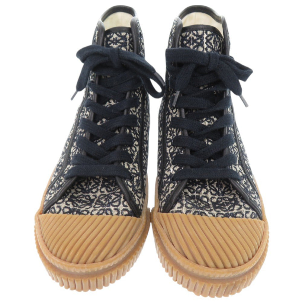 美品 ロエベ アナグラム サイズ38 キャンバス ネイビー ベージュ ハイカットスニーカー スニーカー 0877【中古】LOEWE