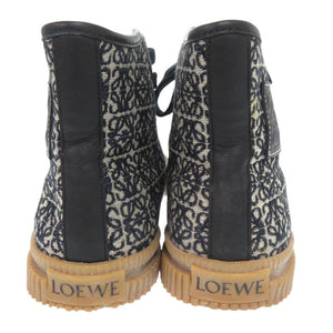 美品 ロエベ アナグラム サイズ38 キャンバス ネイビー ベージュ ハイカットスニーカー スニーカー 0877【中古】LOEWE