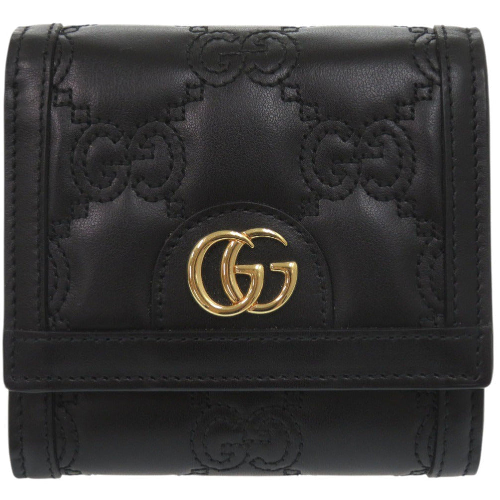 未使用 グッチ 723799 カーフレザー ブラック 二つ折り財布 黒 0896【中古】GUCCI