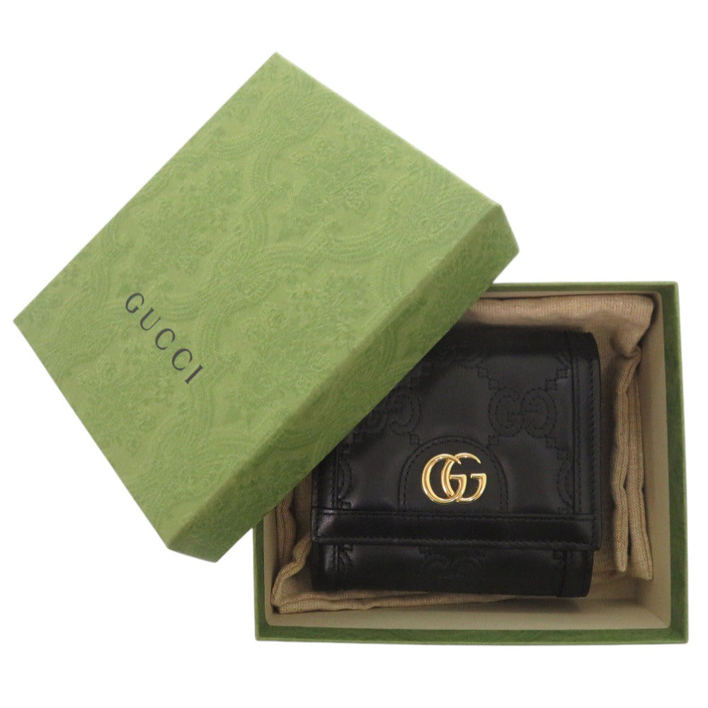 未使用 グッチ 723799 カーフレザー ブラック 二つ折り財布 黒 0896【中古】GUCCI