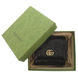 未使用 グッチ 723799 カーフレザー ブラック 二つ折り財布 黒 0896【中古】GUCCI