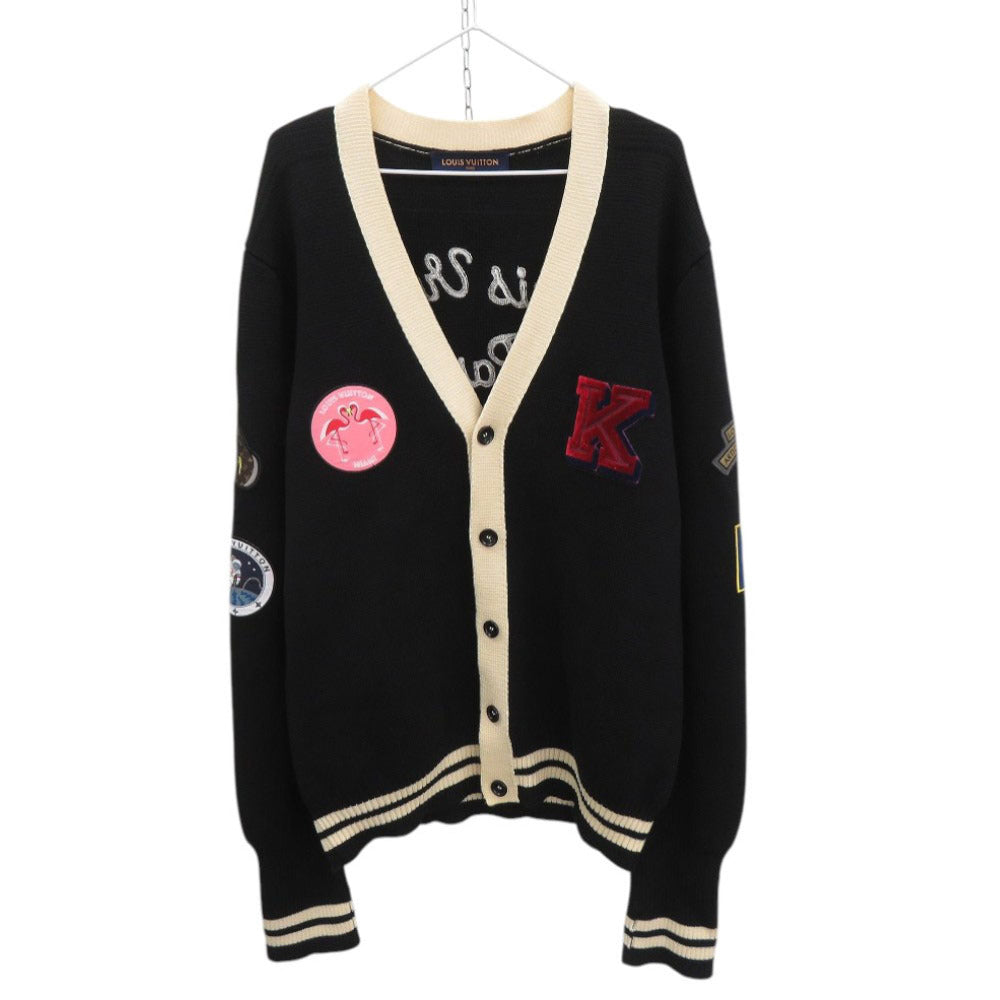 美品 ルイ ヴィトン ワッペン ウール サイズ4L ブラック ニットカーディガン 黒 LV 0906【中古】LOUIS VUITTON メンズ