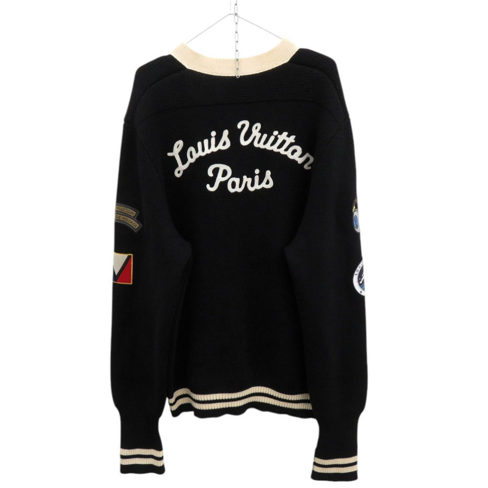 美品 ルイ ヴィトン ワッペン ウール サイズ4L ブラック ニットカーディガン 黒 LV 0906【中古】LOUIS VUITTON メンズ