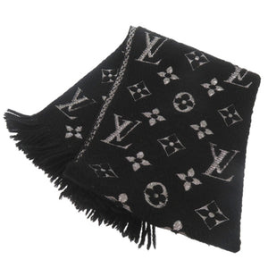 美品 ルイ ヴィトン エシャルプ ロゴマニア マフラー M75833 ウール シルク ブラック LV 0909【中古】LOUIS VUITTON