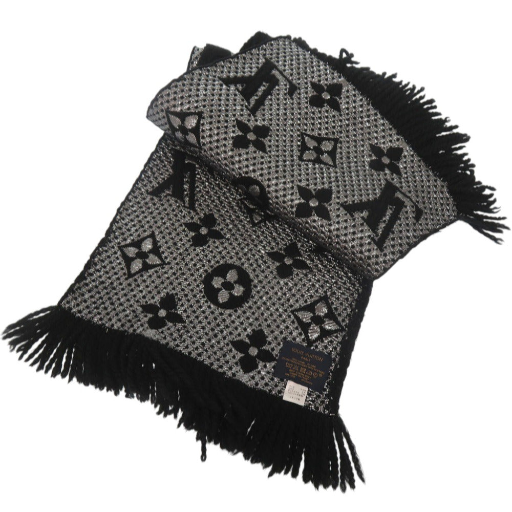 美品 ルイ ヴィトン エシャルプ ロゴマニア マフラー M75833 ウール シルク ブラック LV 0909【中古】LOUIS VUITTON