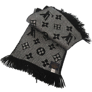 美品 ルイ ヴィトン エシャルプ ロゴマニア マフラー M75833 ウール シルク ブラック LV 0909【中古】LOUIS VUITTON