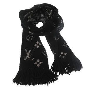 美品 ルイ ヴィトン エシャルプ ロゴマニア マフラー M75833 ウール シルク ブラック LV 0909【中古】LOUIS VUITTON