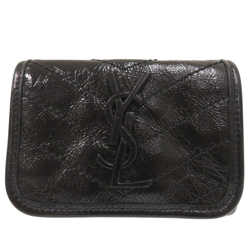 新品同様 サンローランパリ Niki ウォレット 三つ折り財布 レザー ブラック 0914【中古】SAINT LAURENT PARIS