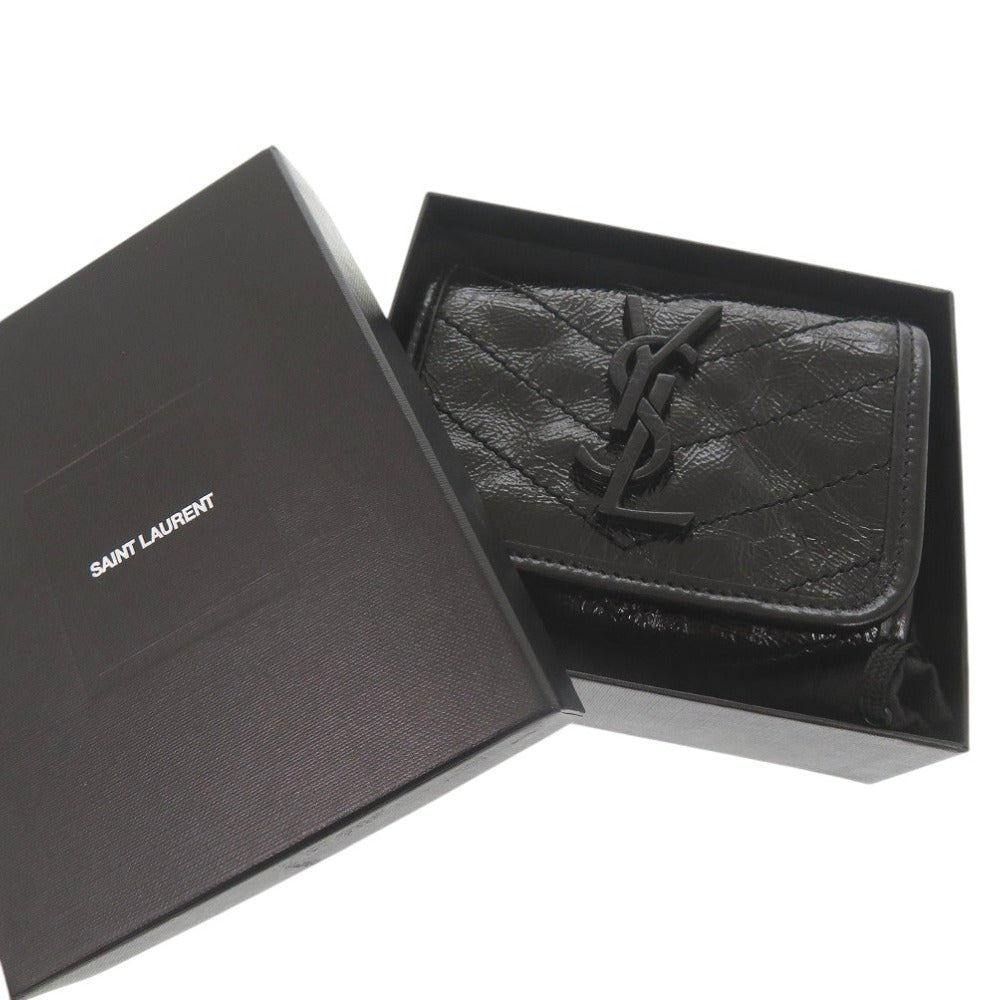 新品同様 サンローランパリ Niki ウォレット 三つ折り財布 レザー ブラック 0914【中古】SAINT LAURENT PARIS