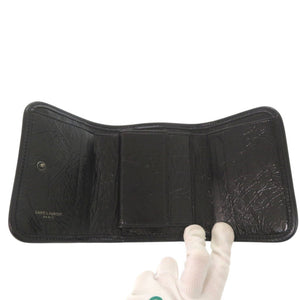 新品同様 サンローランパリ Niki ウォレット 三つ折り財布 レザー ブラック 0914【中古】SAINT LAURENT PARIS
