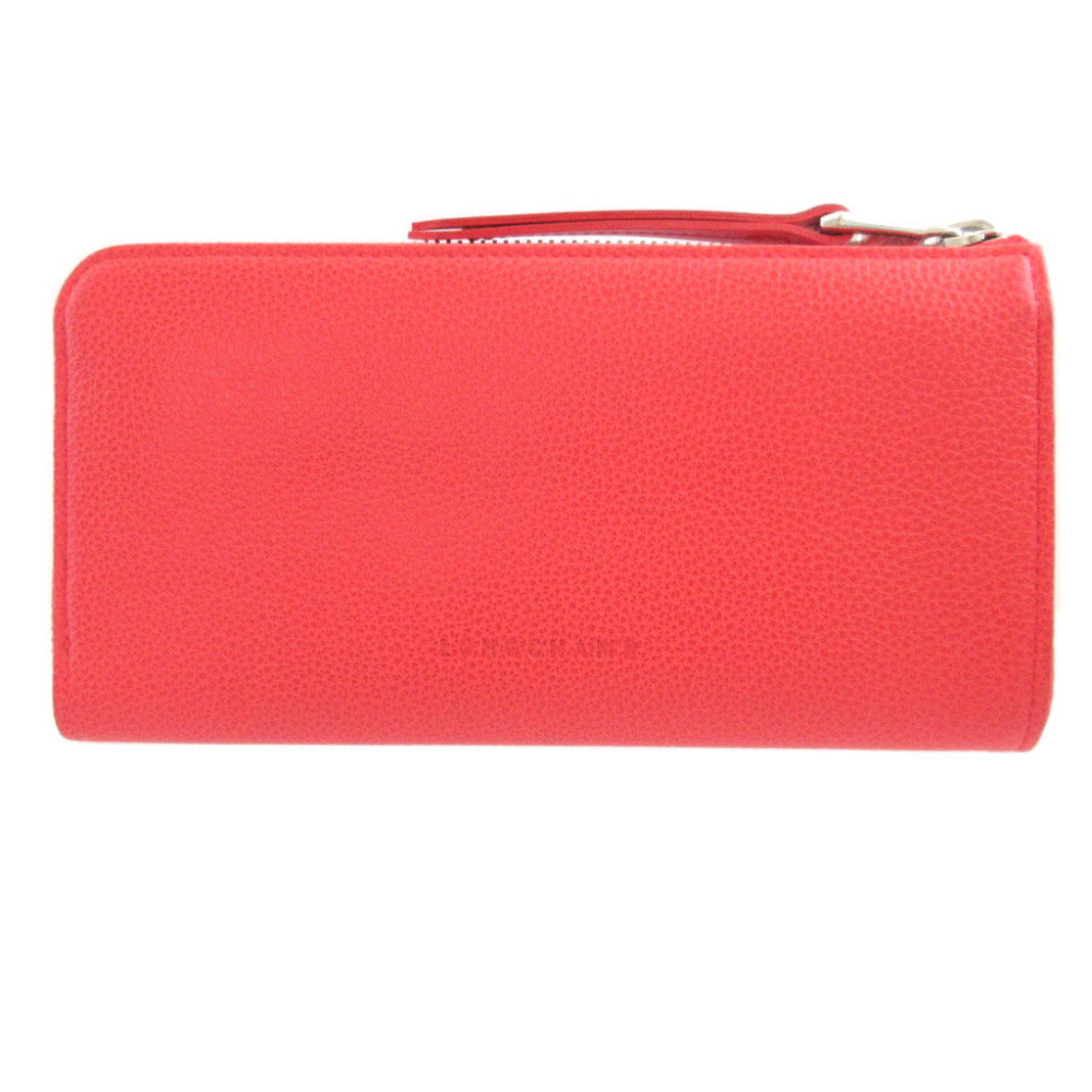 新品同様 ロンシャン レザー 赤オレンジ L字ファスナー長財布 財布 0922【中古】LONGCHAMP