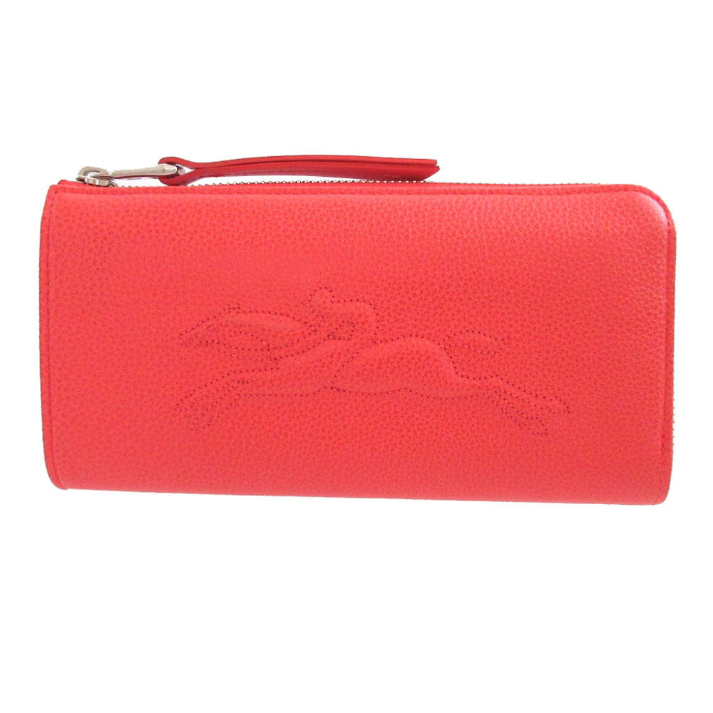 新品同様 ロンシャン レザー 赤オレンジ L字ファスナー長財布 財布 0922【中古】LONGCHAMP