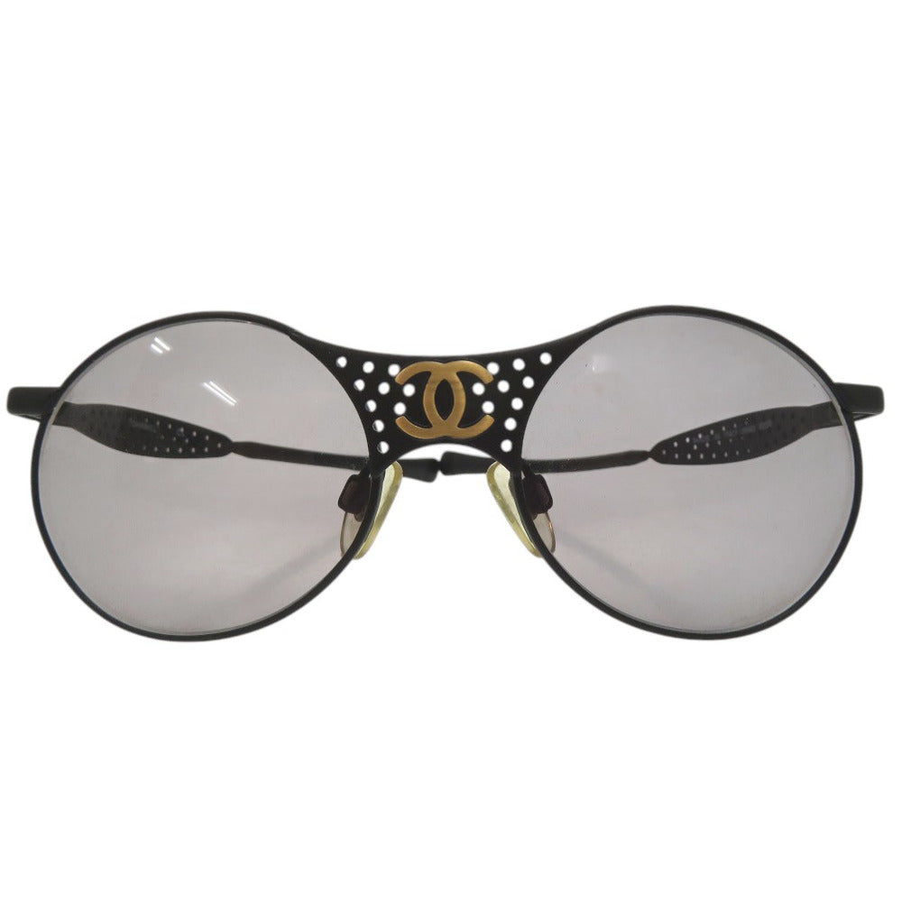 美品 シャネル CCロゴ つや消し パンチング サングラス ヴィンテージ 05982 83339 メタル ブラック 0924【中古】CHANEL