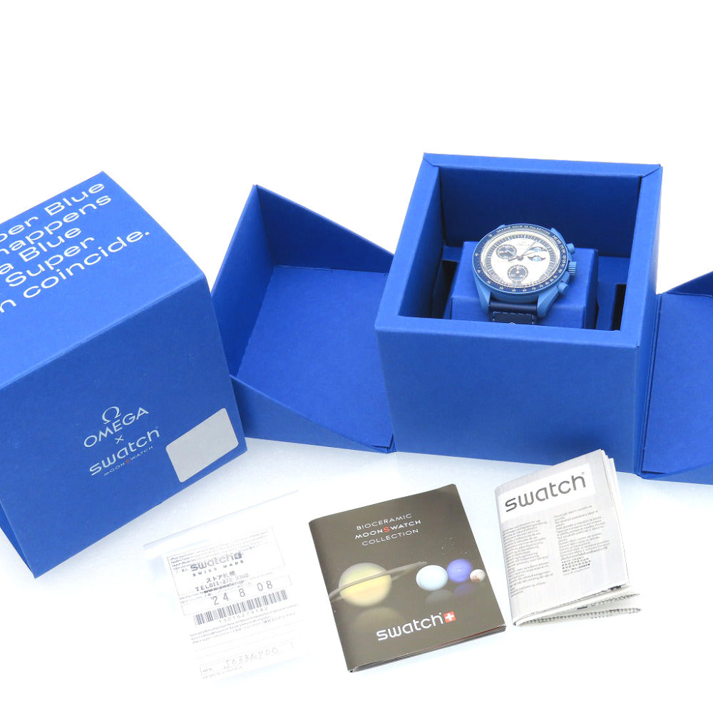未使用 オメガ × スウォッチ  ミッショントゥザ スーパーブルー ムーンフェイズ SO33N700 クオーツ 腕時計 ナイロン/バイオセラミック ブルー 青 0956【中古】OMEGA メンズ