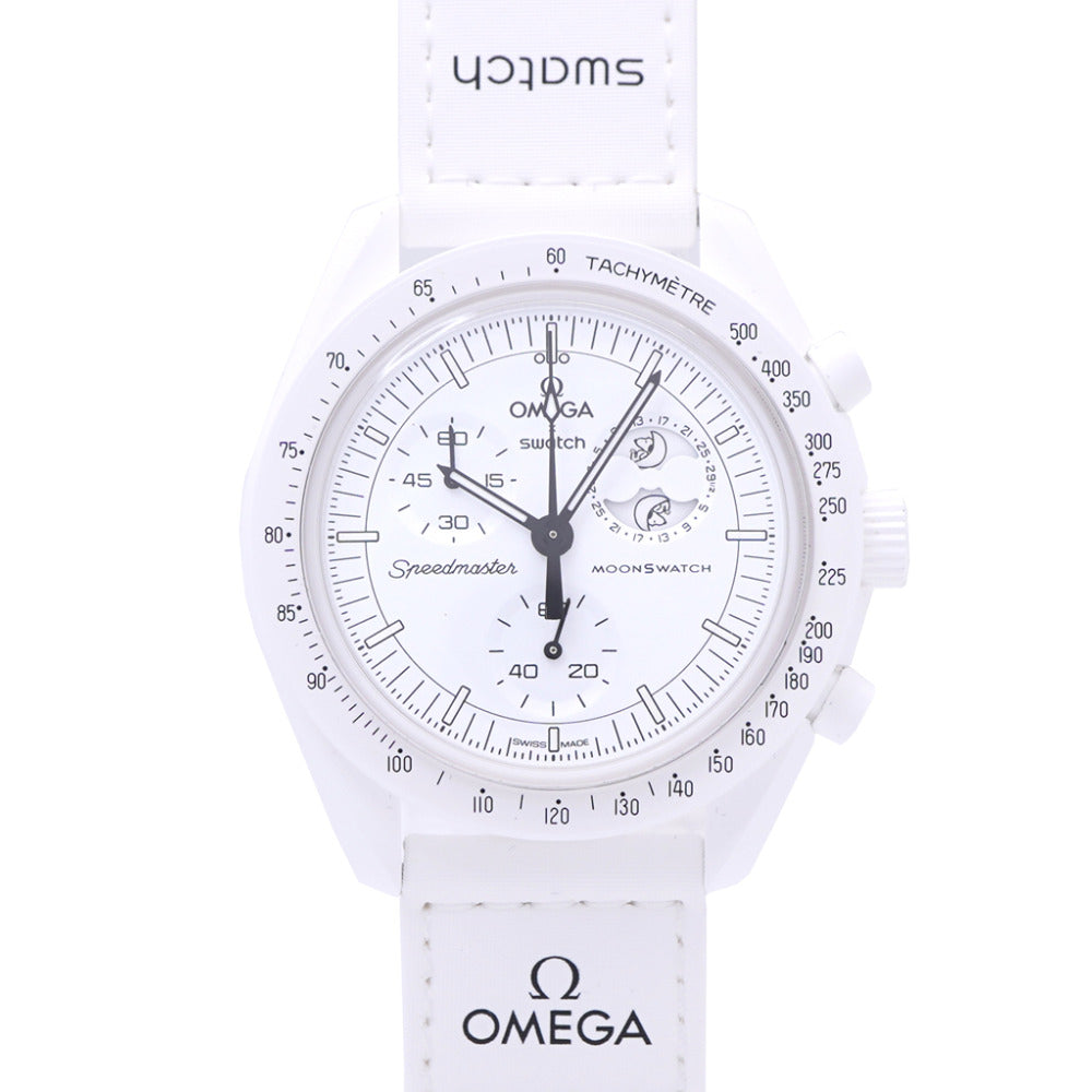 未使用 オメガ × スウォッチ スヌーピー ミッショントゥ ザ ムーンフェイズ スピードマスター クオーツ 腕時計 ホワイト 白文字盤 0957【中古】OMEGA
